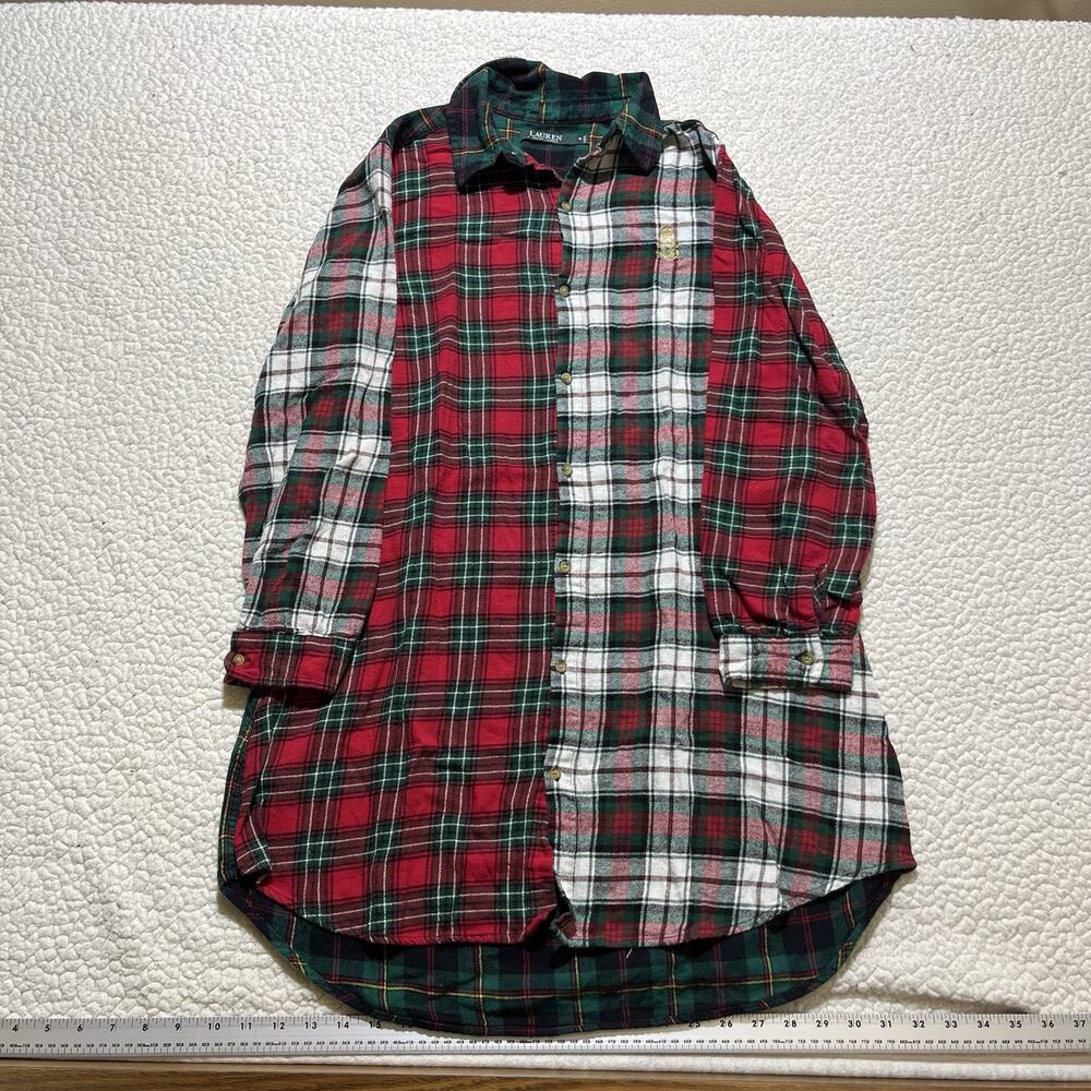 Lauren Ralph Lauren LRL Women's Mixed Plaid Flannel Nightgown Size Medium Cotton